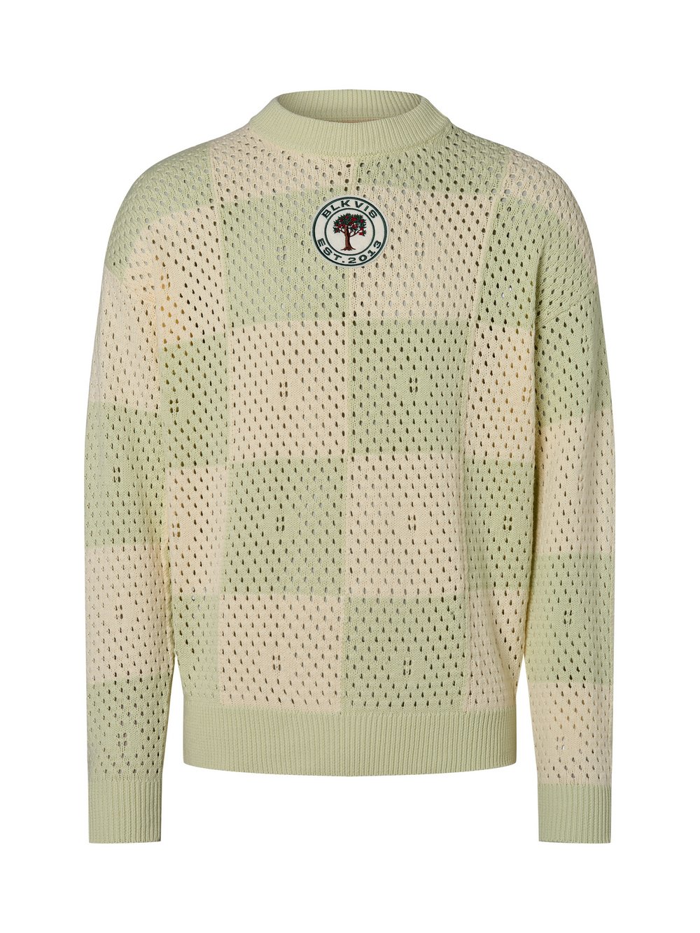 BLKVIS Męski sweter z dzianiny Mężczyźni Bawełna zielony|biały wzorzysty, L