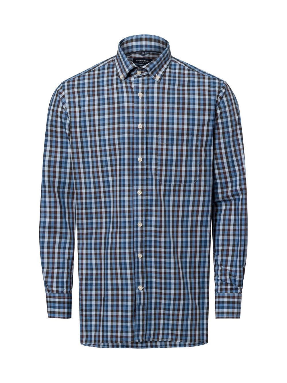 Andrew James Męska koszula biznesowa - non-iron Mężczyźni Regular Fit Bawełna niebieski|brązowy w kratkę, 39