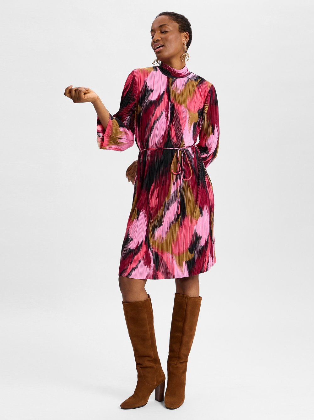 Nümph Damska sukienka casual - Nuleavy Kobiety wielokolorowy|wyrazisty róż|różowy|czarny|zielony wzorzysty, XS