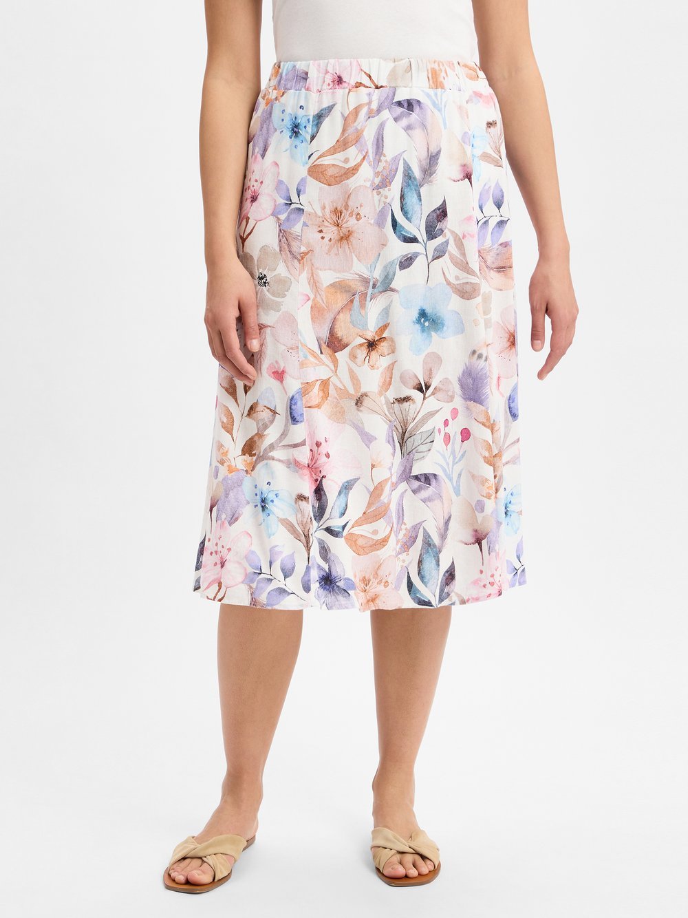 Franco Callegari Damska spódnica midi z lnu Kobiety wiskoza lila nadruk, 38