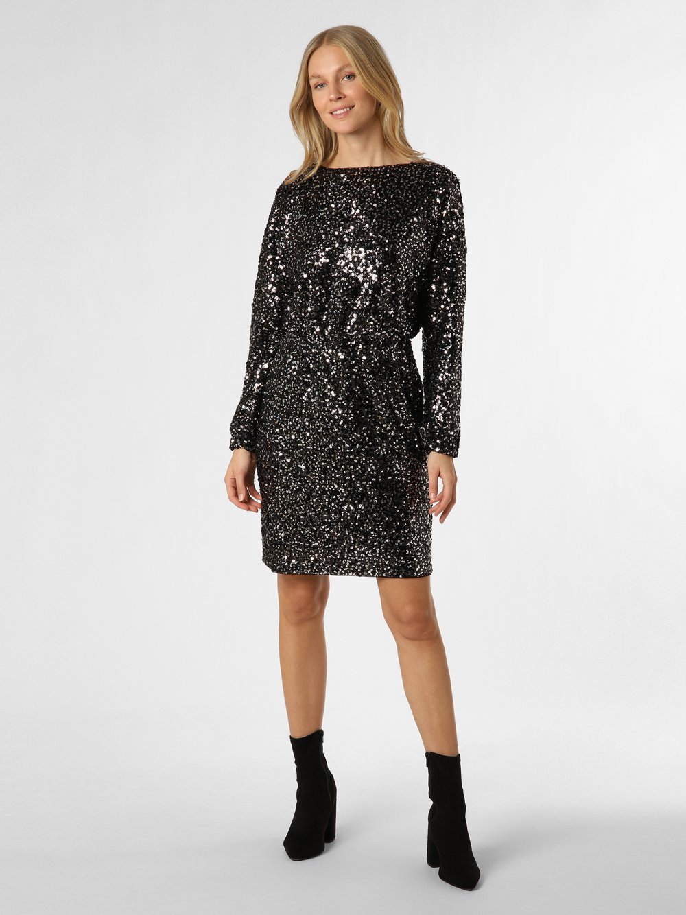 s.Oliver BLACK LABEL Sukienka damska z cekinami Kobiety czarny|srebrny jednolity, 40