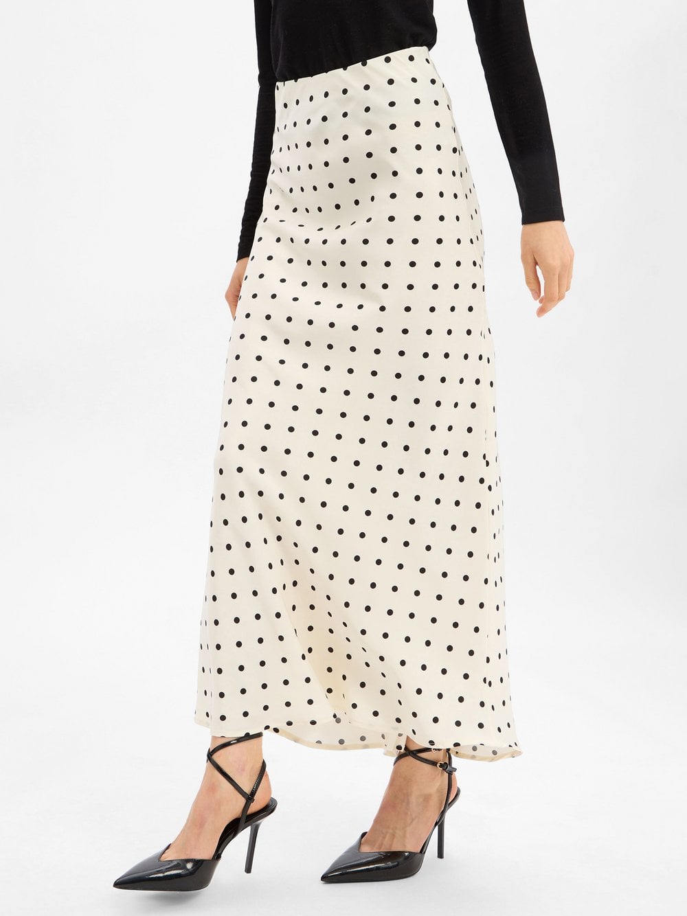 Neo Noir Damska satynowa spódnica maxi - Viso Kobiety Satyna biały|czarny w kropki, 38
