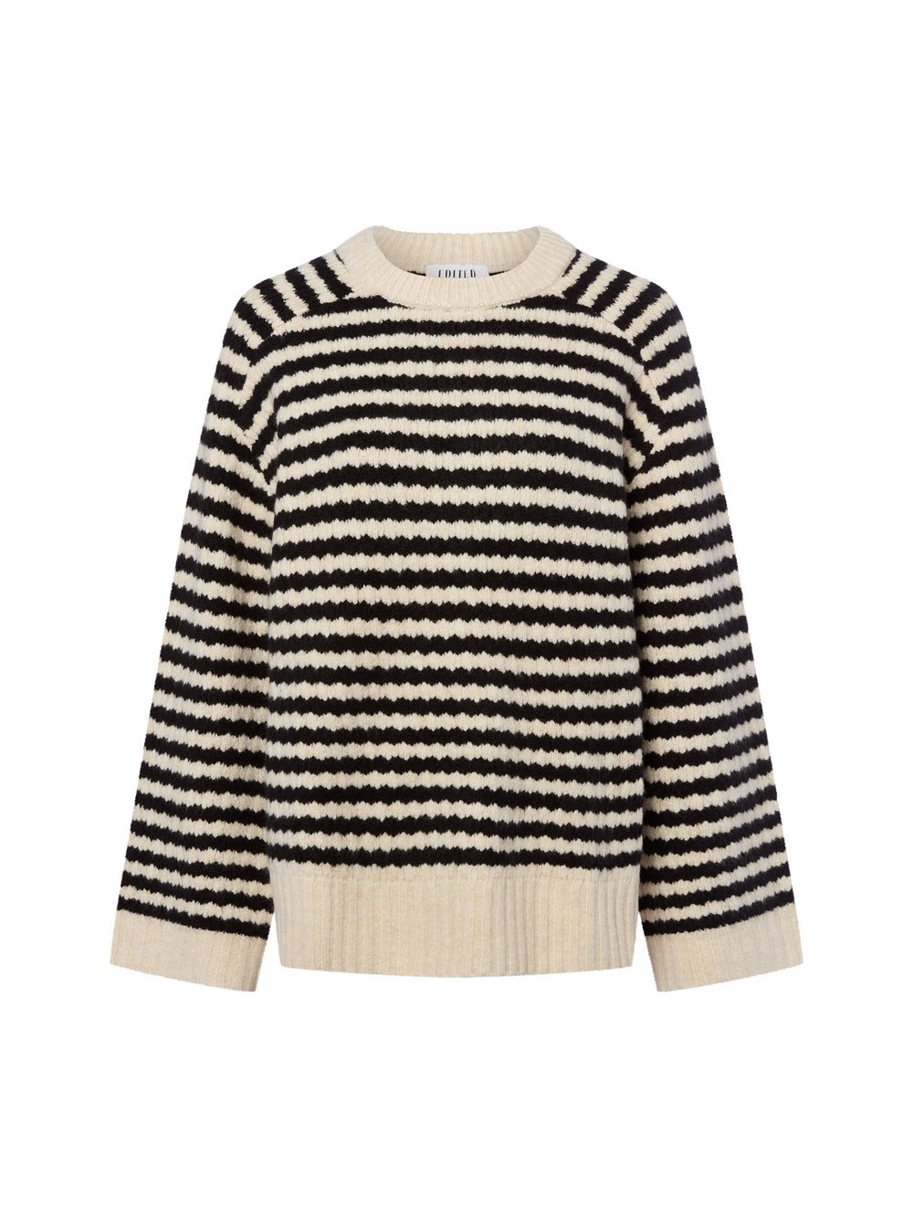 EDITED Damski sweter z dzianiny z zawartością wełny - Lennon Kobiety beżowy w paski, L