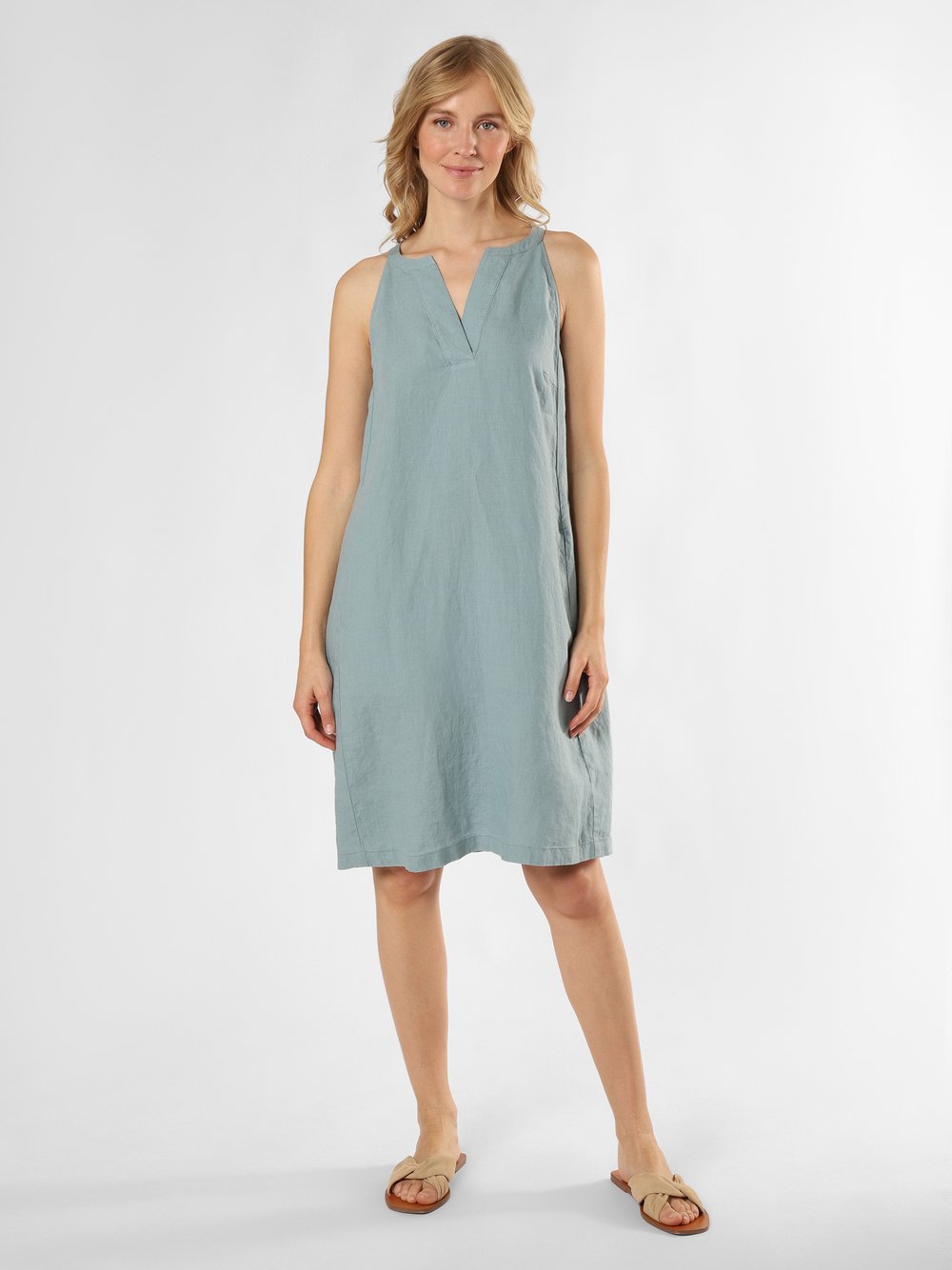 Marc O'Polo Lniana sukienka damska Kobiety len zielony|niebieski jednolity, 40