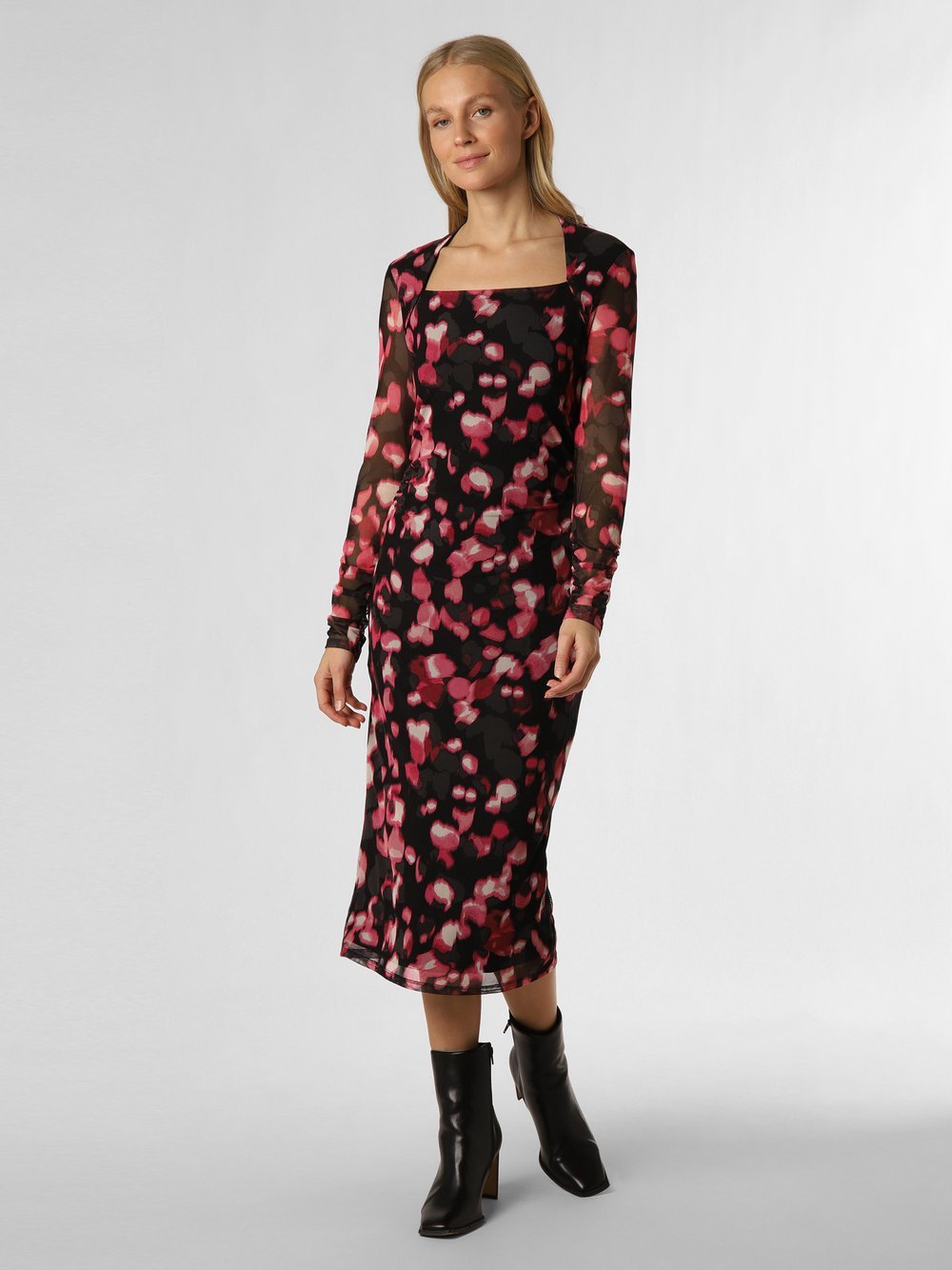 s.Oliver BLACK LABEL Sukienka damska Kobiety czarny|wyrazisty róż wzorzysty, 46