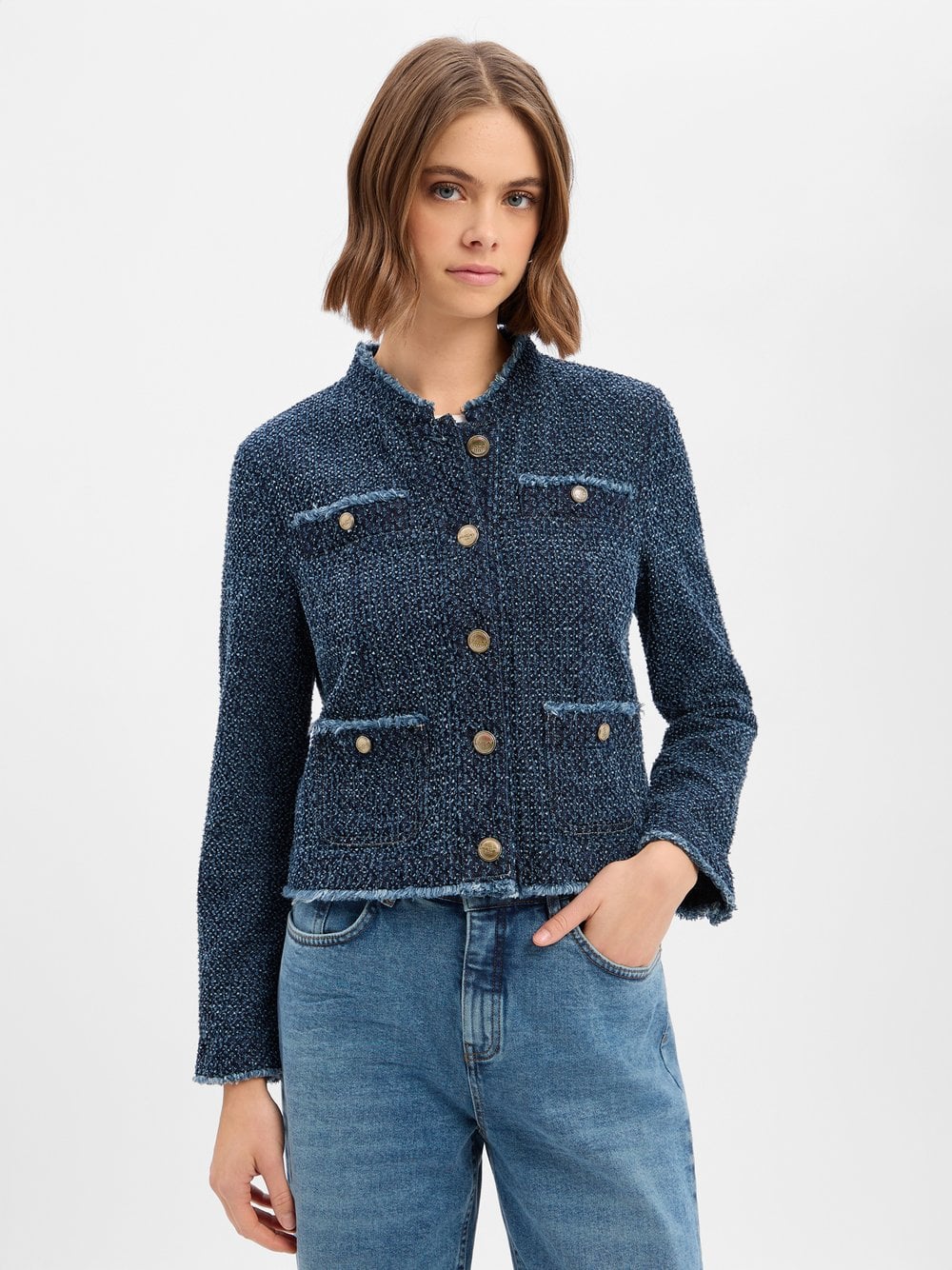 Marc Cain Marynarka damska Kobiety Bawełna niebieski wypukły wzór tkaniny, 38