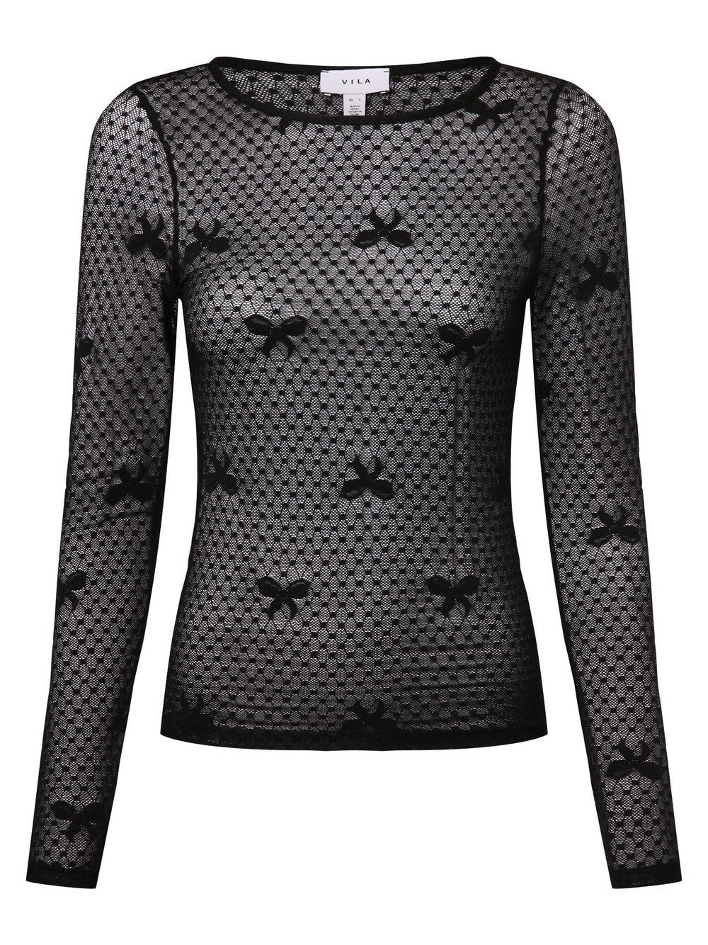 Vila Damska koszulka z długim rękawem - VINeline Kobiety Dzianina czarny wzorzysty, XS