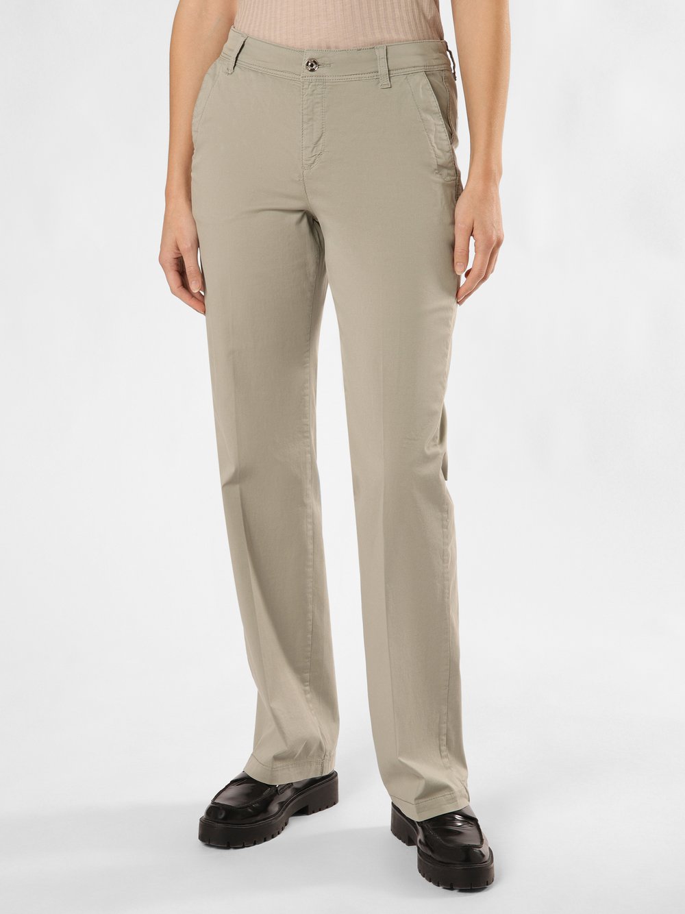 MAC Spodnie - Nora Cotton Kobiety Bouclé zielony jednolity, 42-32