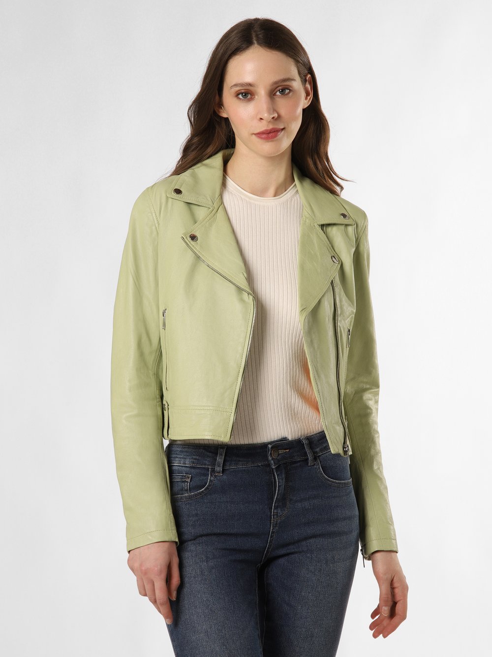 Rino & Pelle Damska kurtka skórzana - Elora Kobiety skóra zielony jednolity, 46