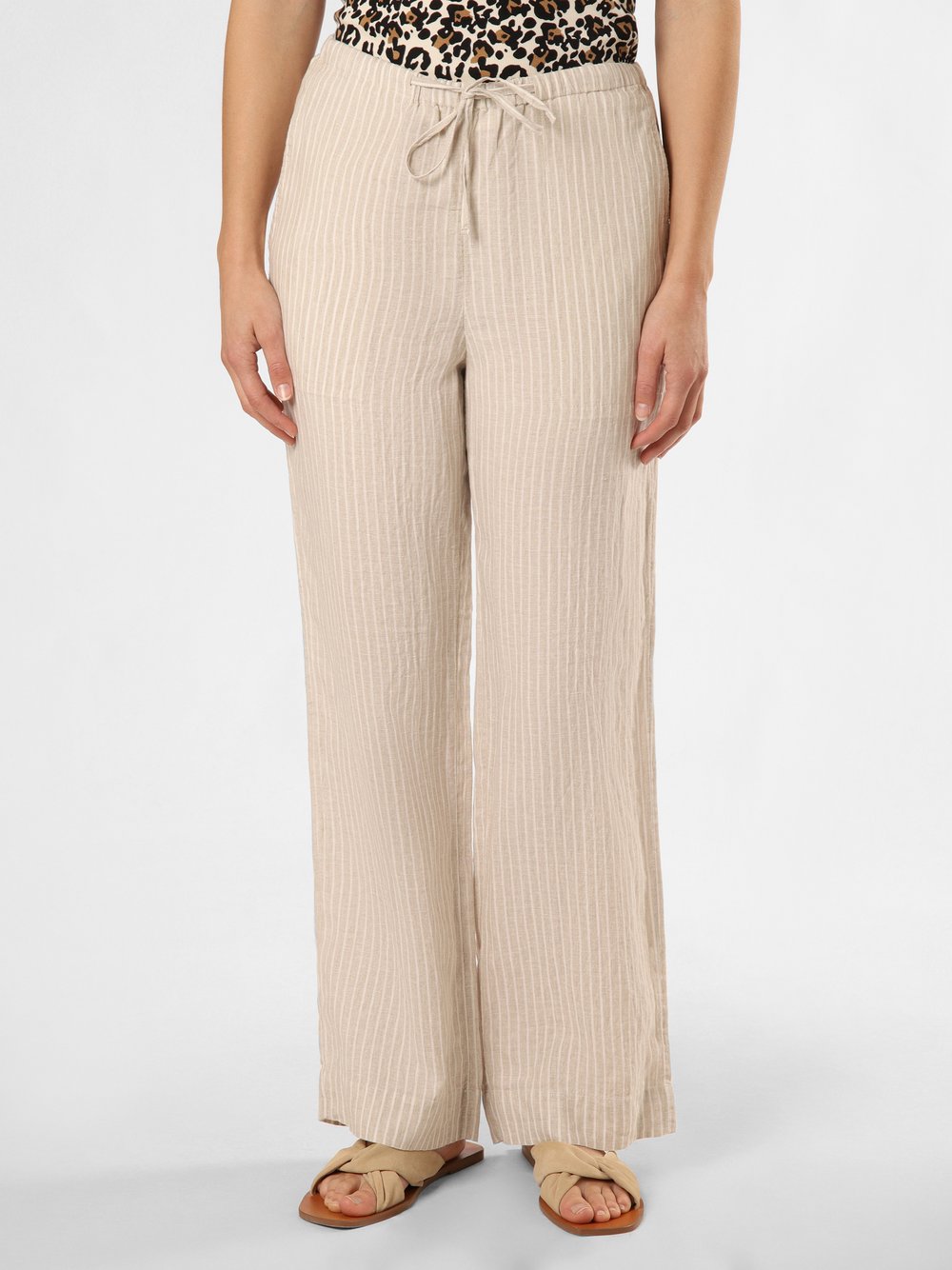 Marc O'Polo Lniane spodnie Kobiety len beżowy|biały w paski, 36