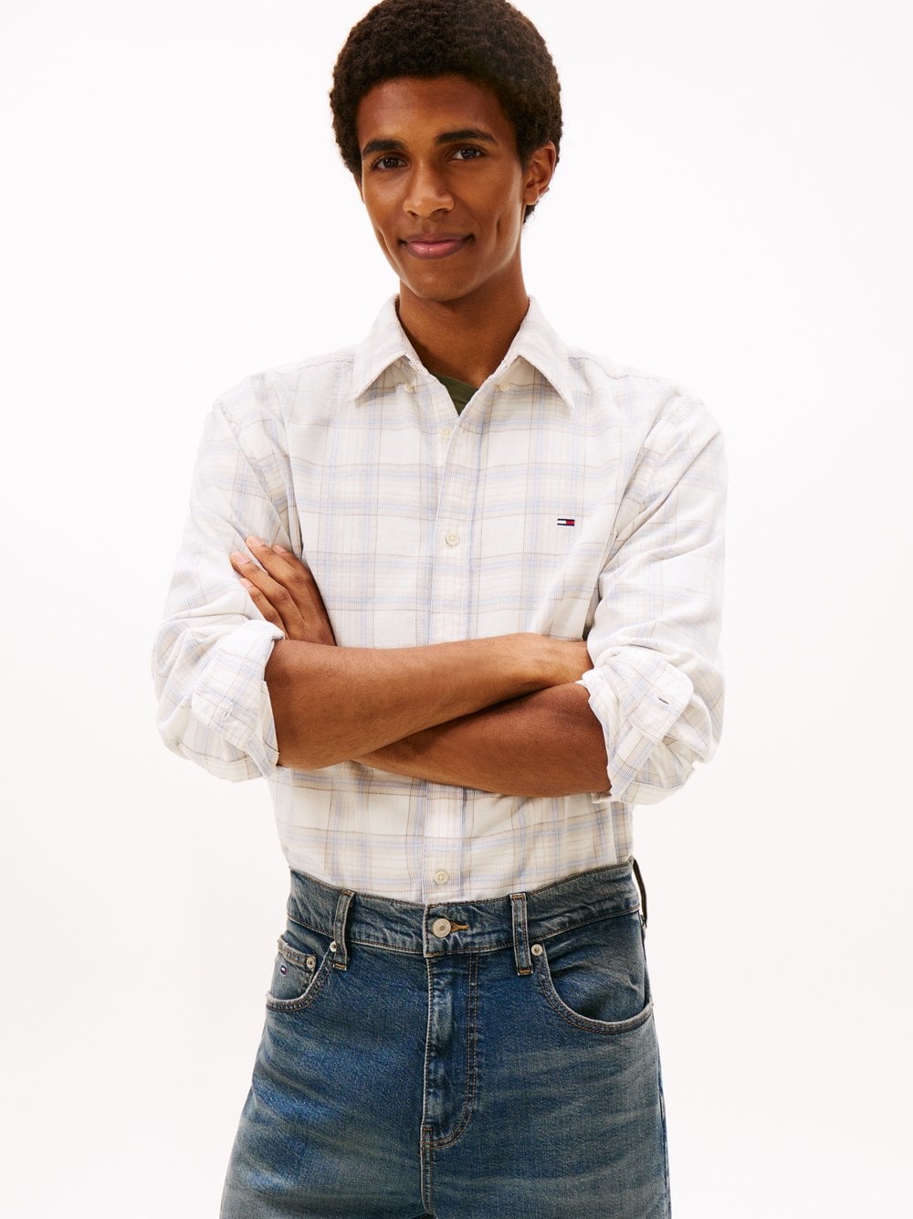 Tommy Jeans Męska koszula casual Mężczyźni Regular Fit Bawełna niebieski w kratkę, XXL