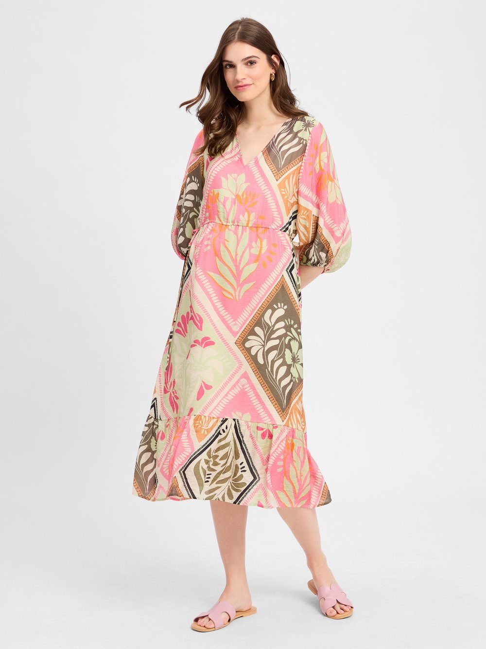 comma Sukienka damska Kobiety beżowy|zielony|różowy|pomarańczowy wzorzysty, 36