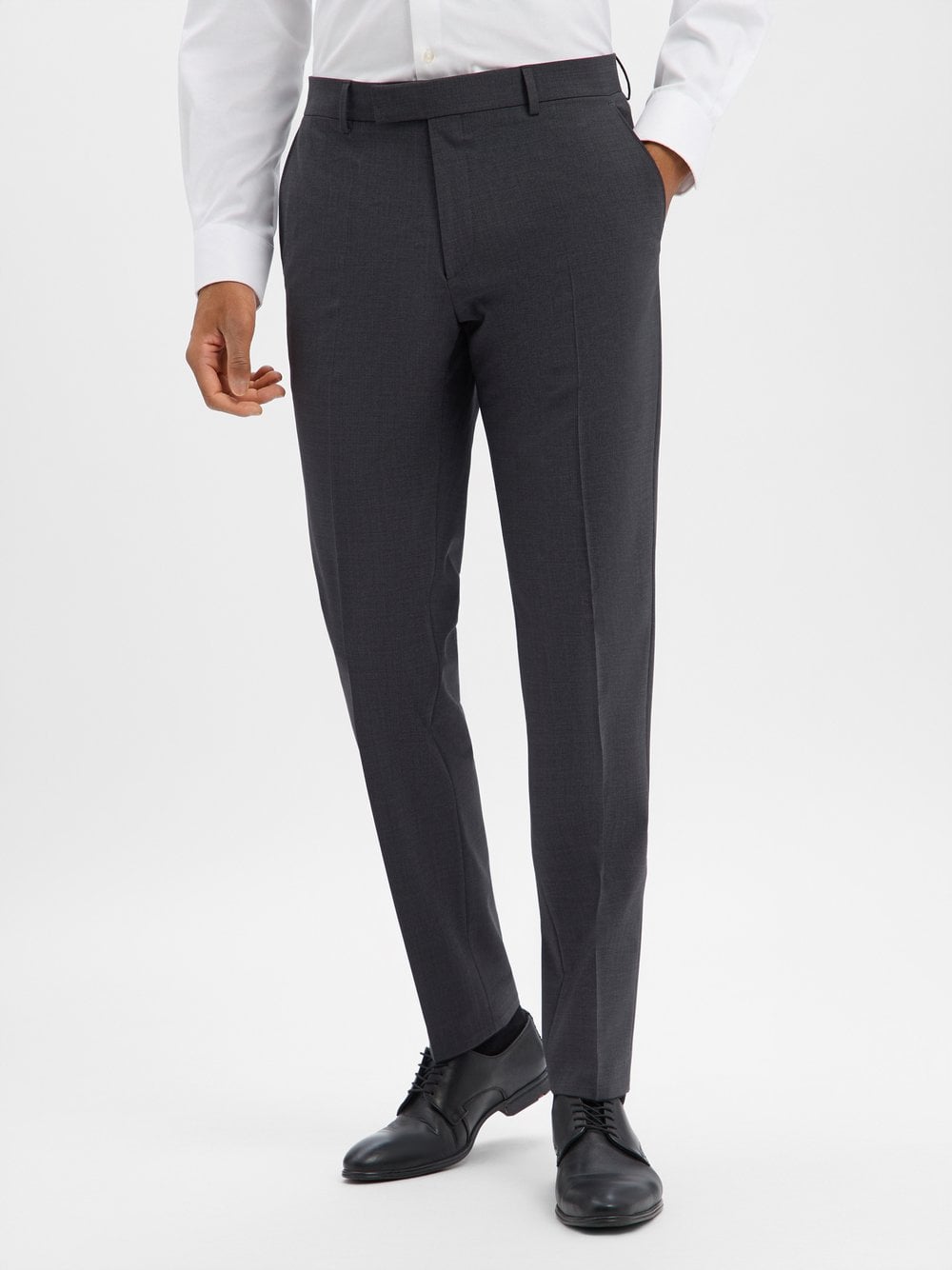 BOSS Męskie spodnie garniturowe z wełny dziewiczej Baukasten - Leon Mężczyźni Regular Fit wełna ze strzyży szary marmurkowy, 110
