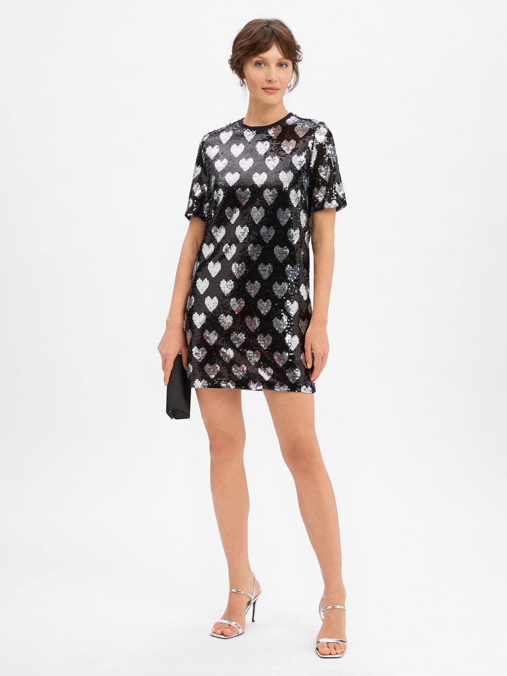 Noisy May Cekinowa sukienka damska - NMWinnie Kobiety srebrny|czarny wzorzysty, M