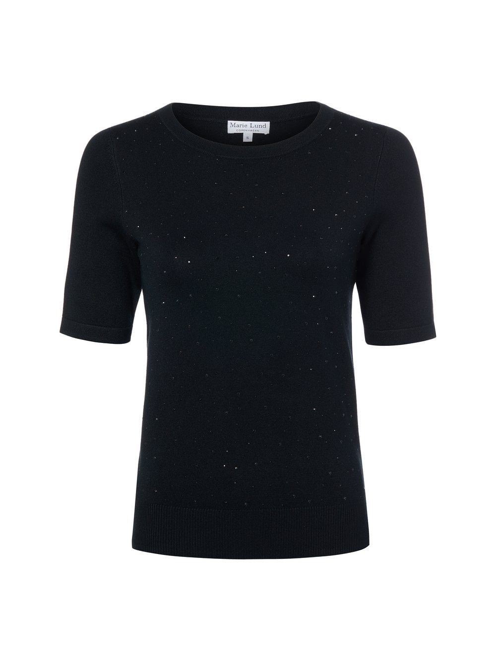 Marie Lund Damski sweter z krótkim rękawem Kobiety wiskoza czarny jednolity, M