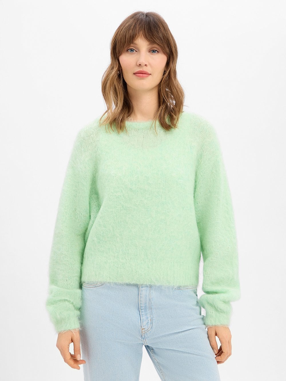 american vintage Sweter damski z dzianiny z zawartością alpaki Kobiety zielony jednolity, S