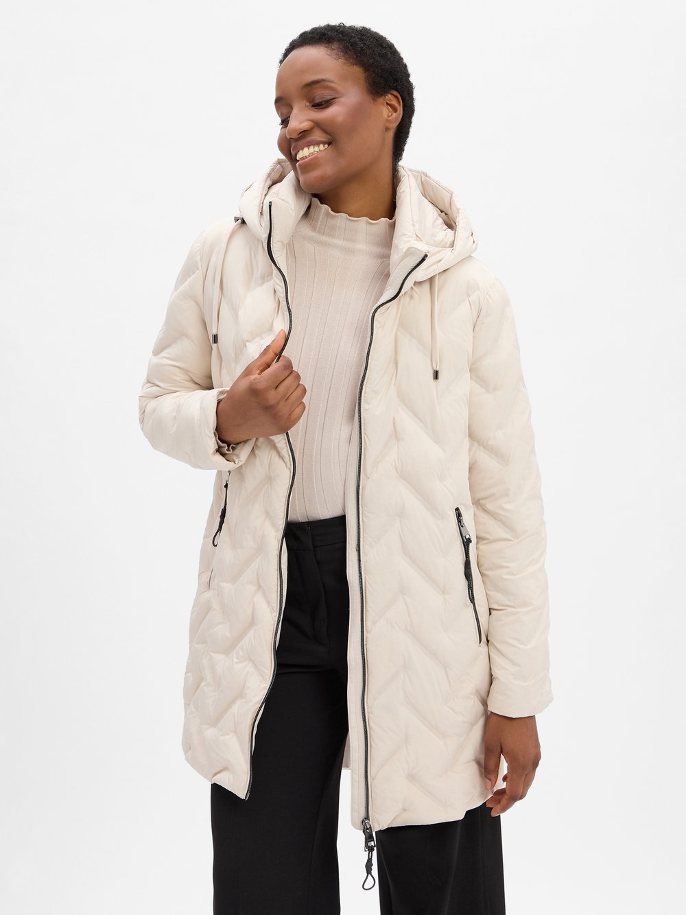 VG Pikowany płaszcz damski Kobiety biały jednolity, 44