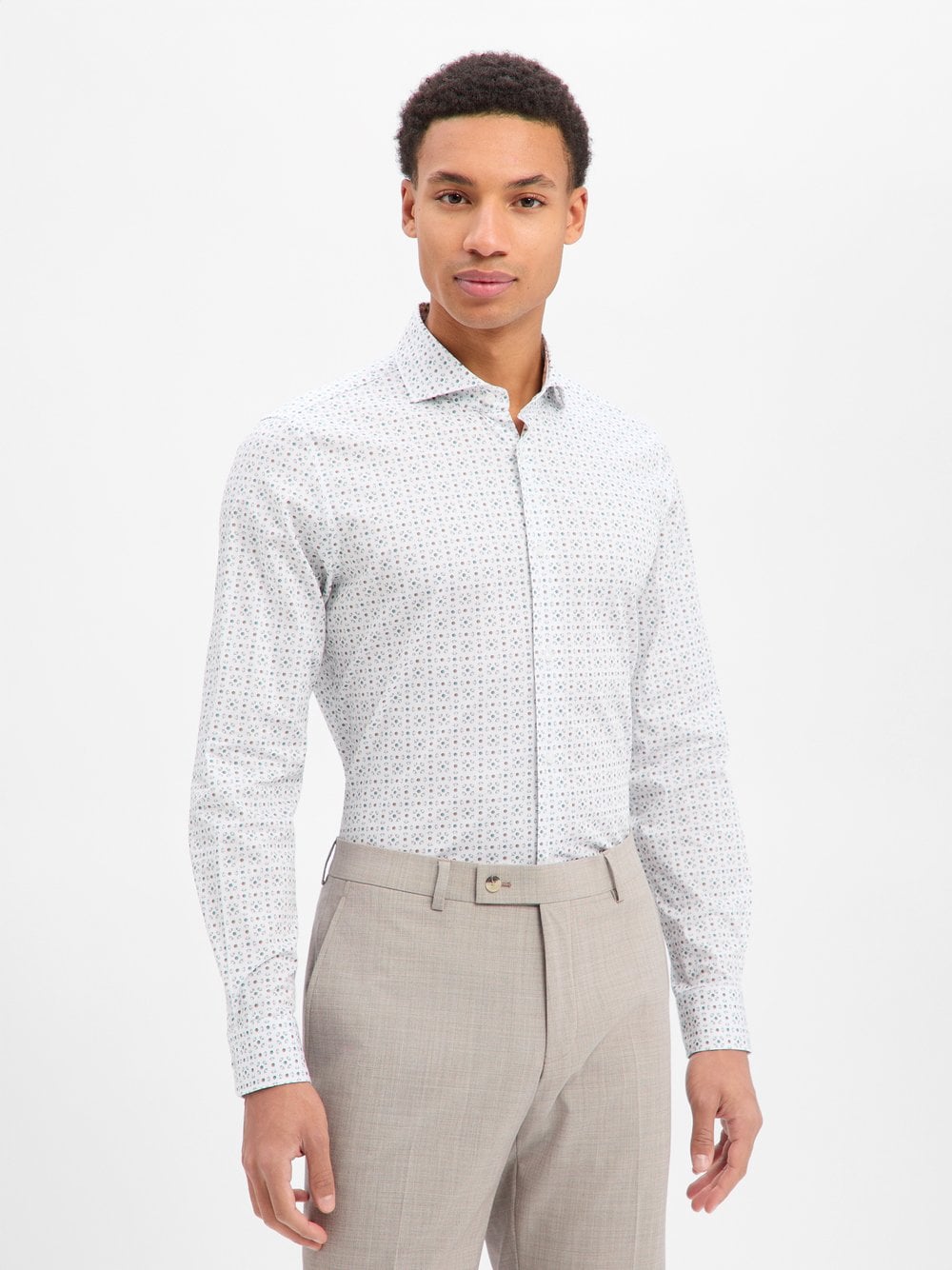 JOOP! Koszula męska - Pares Mężczyźni Slim Fit Bawełna biały|zielony|beżowy wzorzysty, 40