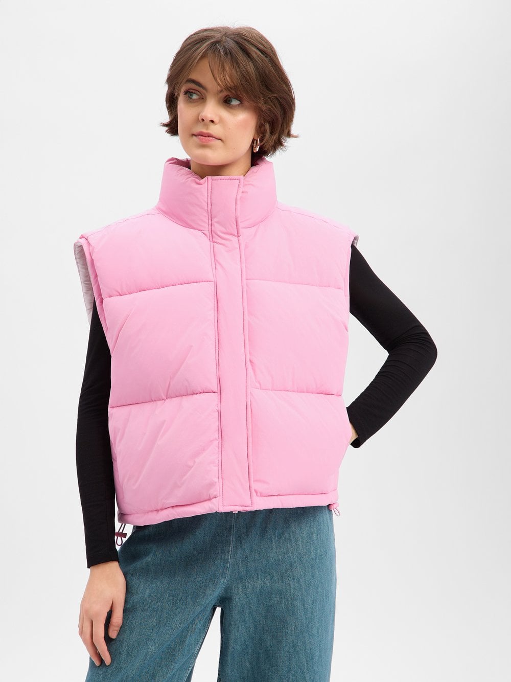 american vintage Damska kamizelka pikowana - Rofy Kobiety Sztuczne włókno różowy jednolity, S