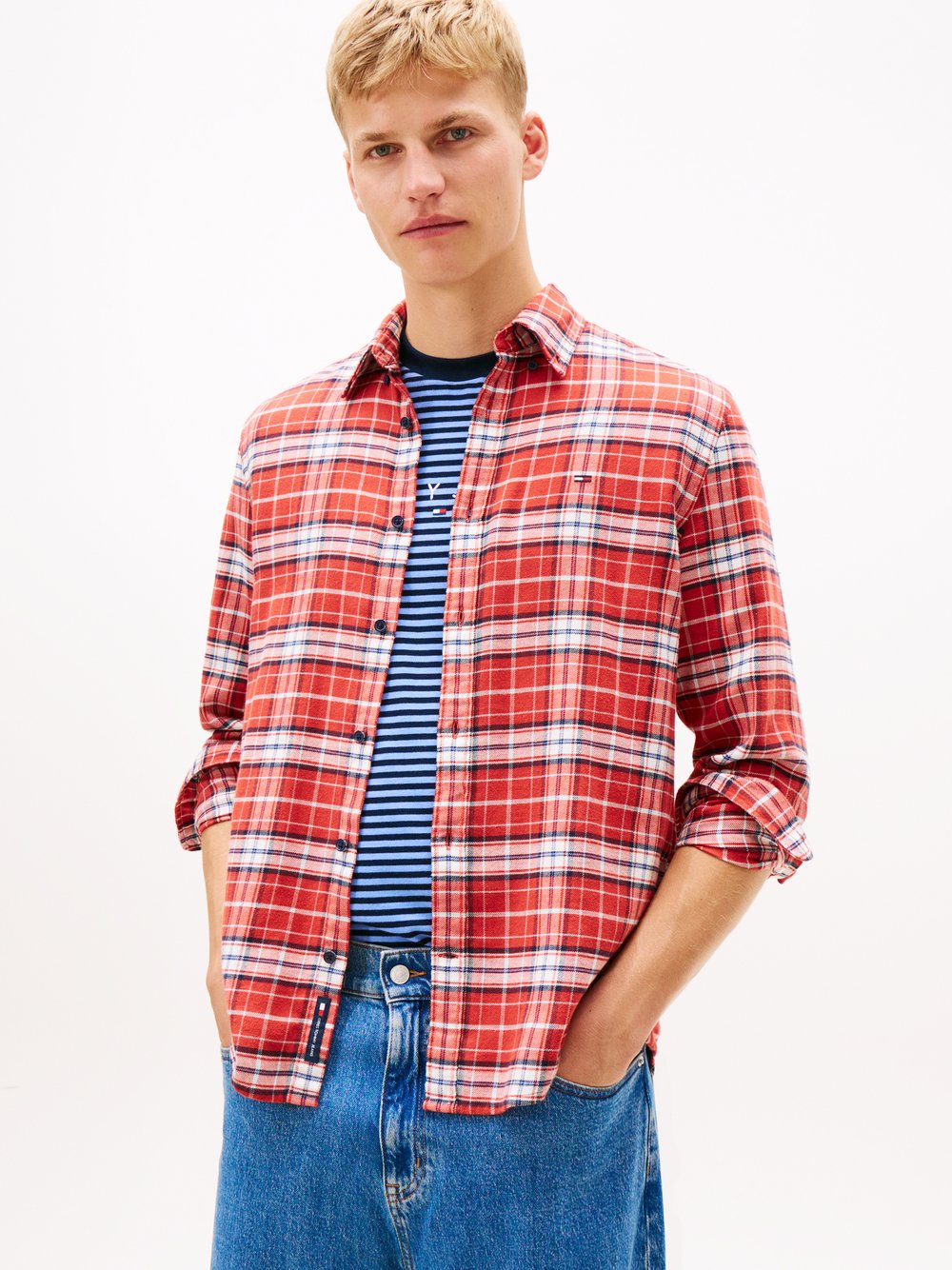 Tommy Jeans Męska koszula flanelowa Mężczyźni Regular Fit Bawełna czerwony|wielokolorowy w kratkę, XL