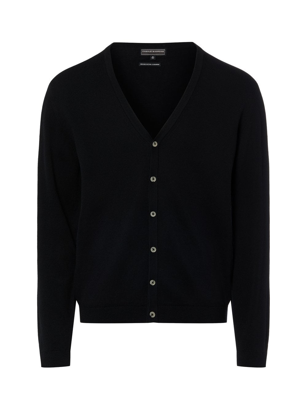 Finshley & Harding Męski kardigan z zawartością kaszmiru Mężczyźni Bawełna czarny jednolity, L
