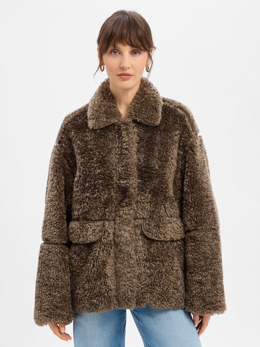 EDITED Damska kurtka ze sztucznego futra - Amia Kobiety brązowy jednolity, 34