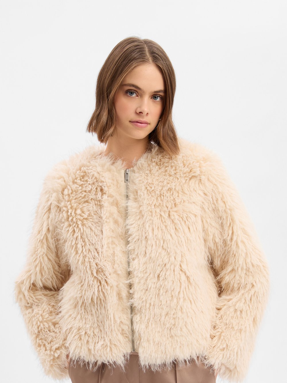 Opus Damska kurtka ze sztucznego futra - Heti Kobiety Sztuczne włókno beżowy jednolity, 40