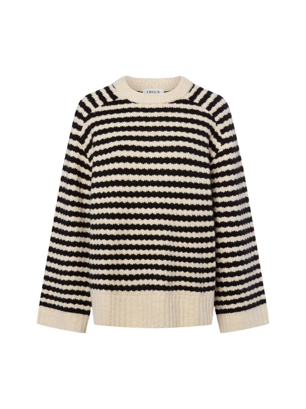 EDITED Damski sweter z dzianiny z zawartością wełny - Lennon Kobiety beżowy w paski, S