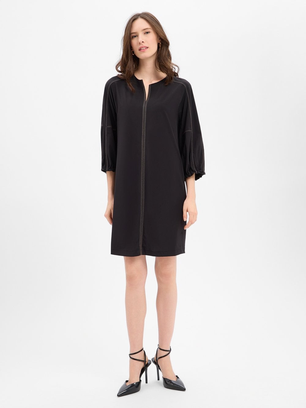 Marc Cain Damska sukienka z dżerseju Kobiety Sztuczne włókno czarny jednolity, 40