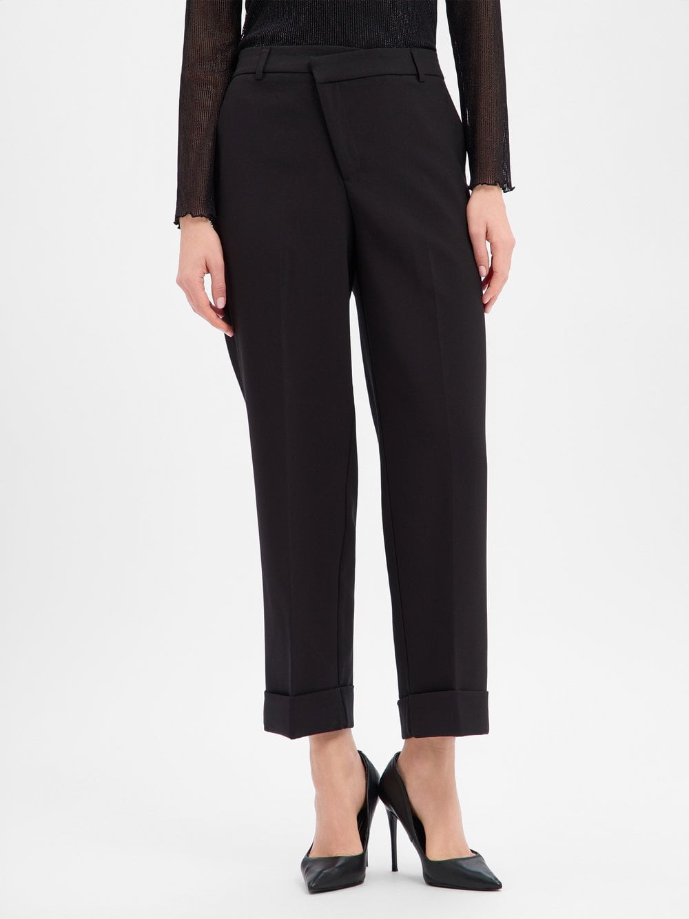 Opus Damskie spodnie materiałowe - Meeri crisscross Kobiety czarny jednolity, 42