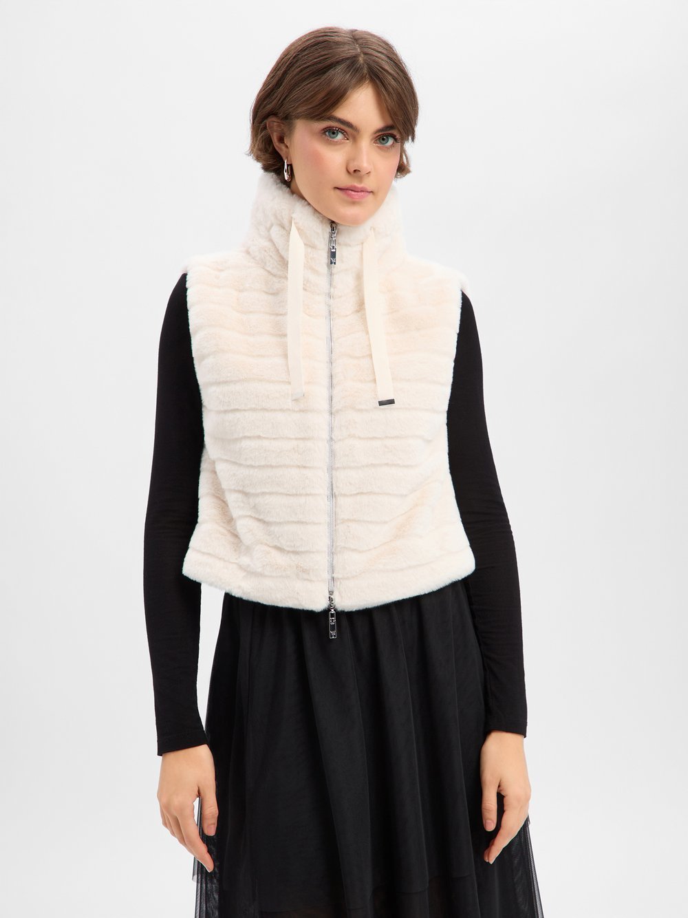 Monari Damska kamizelka ze sztucznego futra Kobiety Sztuczne włókno biały jednolity, 36