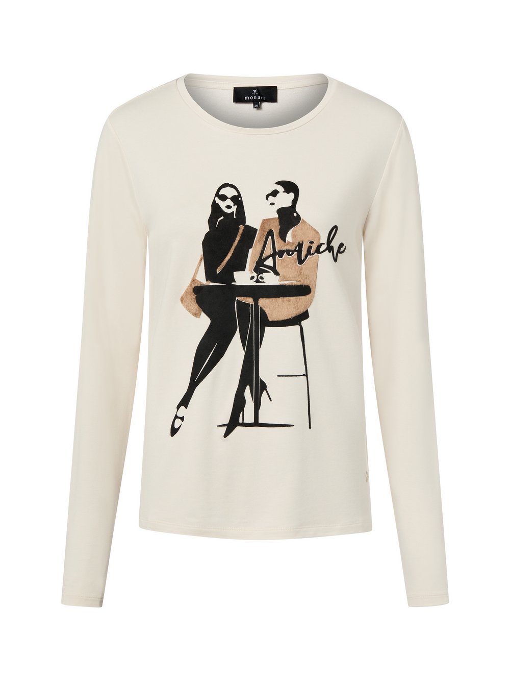 Monari Damska koszulka z długim rękawem Kobiety wiskoza biały nadruk, 38