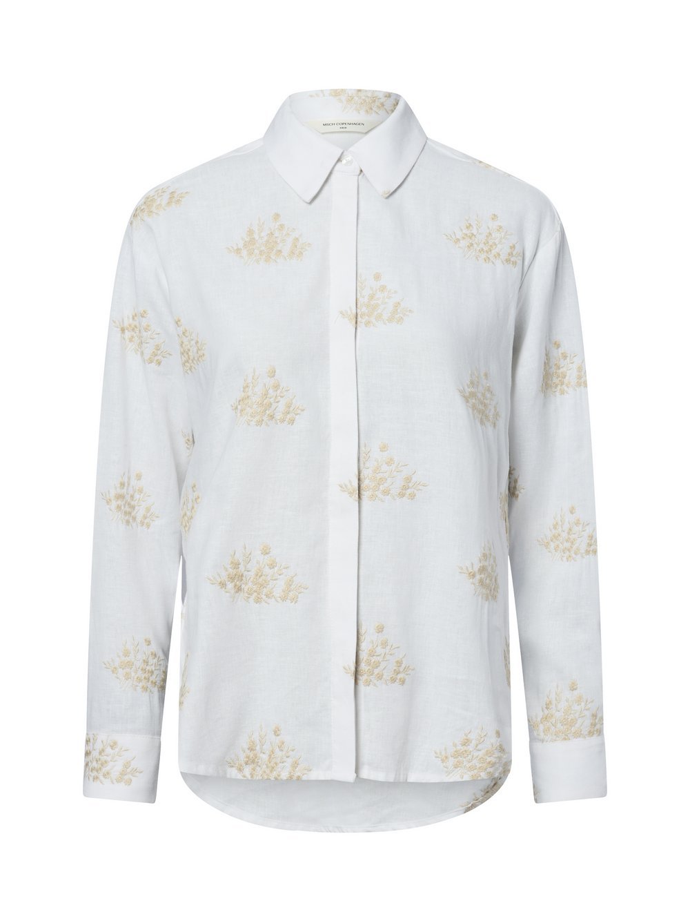 Msch Copenhagen Damska bluzka koszulowa z zawartością lnu - MSCHRyan Conella Kobiety len biały|beżowy wzorzysty, S/M