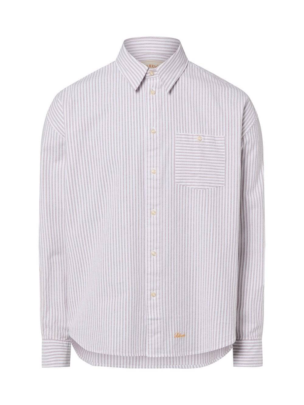 BLKVIS Męska koszula casual Mężczyźni Regular Fit Bawełna brązowy|biały w paski, S