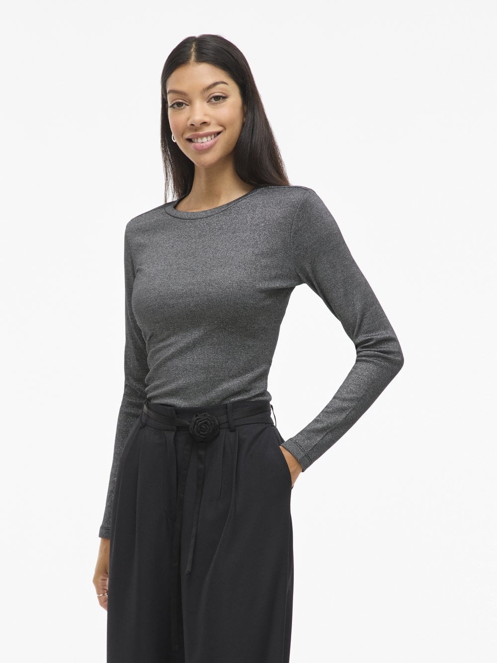 Vila Damska koszulka z długim rękawem - VICatrea Kobiety Sztuczne włókno szary|srebrny marmurkowy, XS