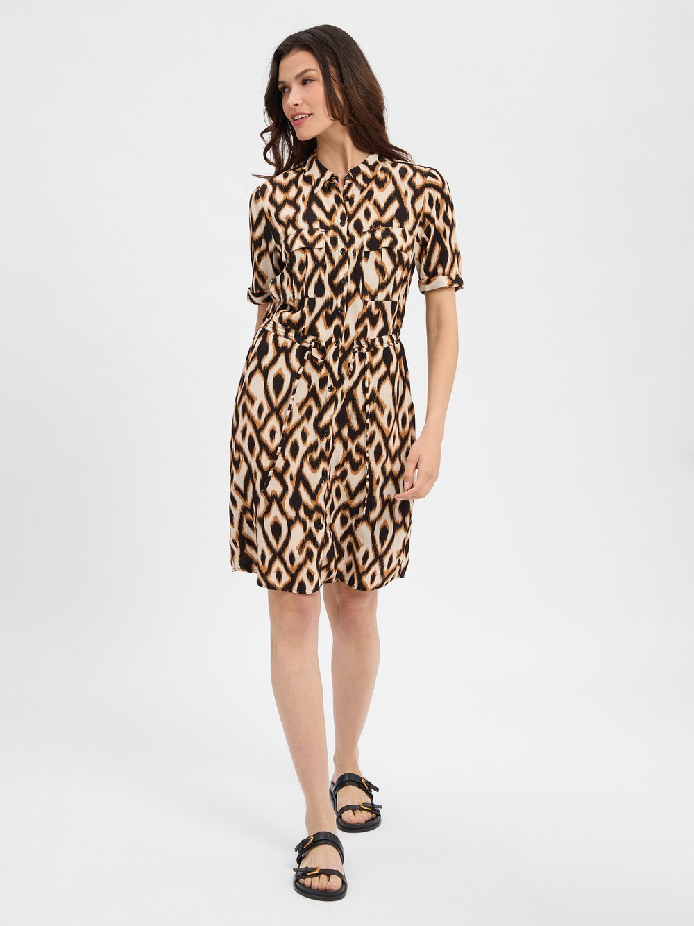 comma Sukienka damska z bluzką Kobiety wiskoza czarny|pomarańczowy|beżowy wzorzysty, 36