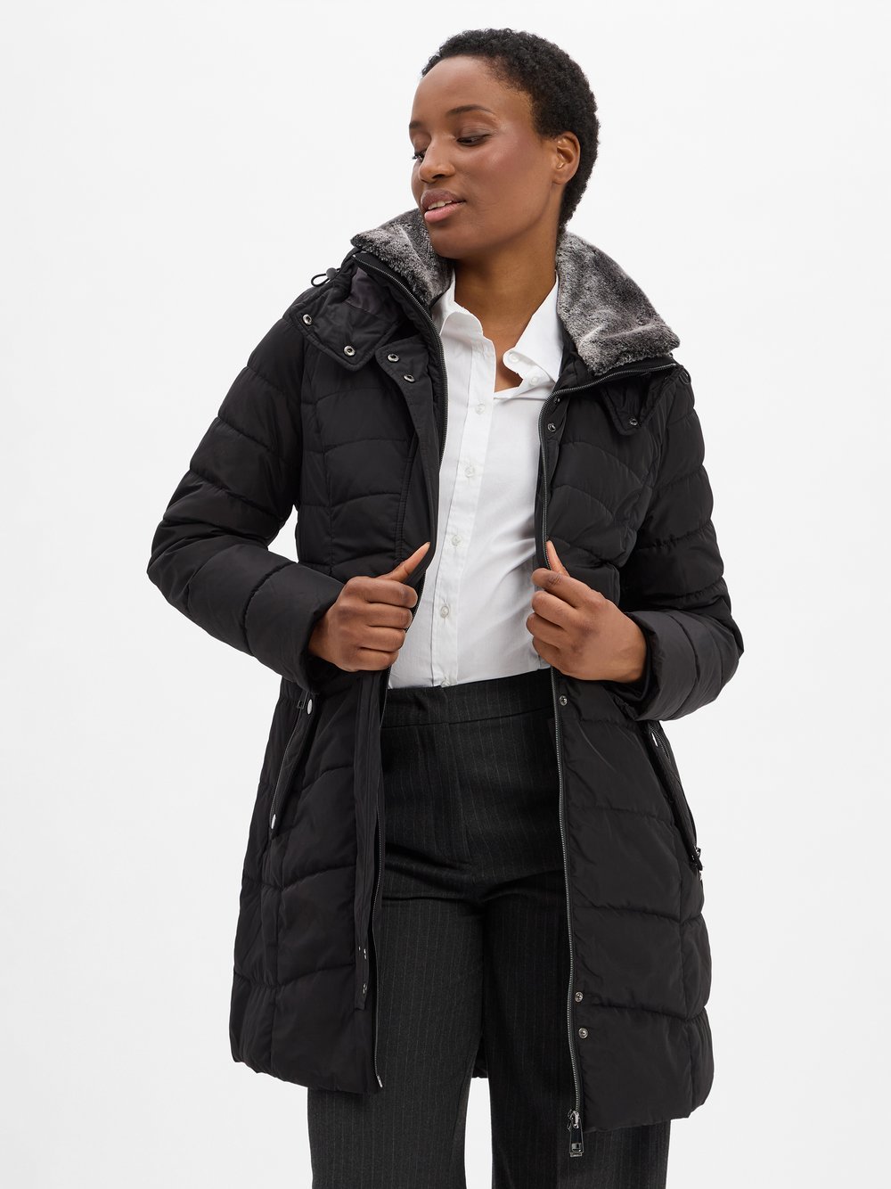 Franco Callegari Pikowany płaszcz damski Kobiety czarny jednolity, 48