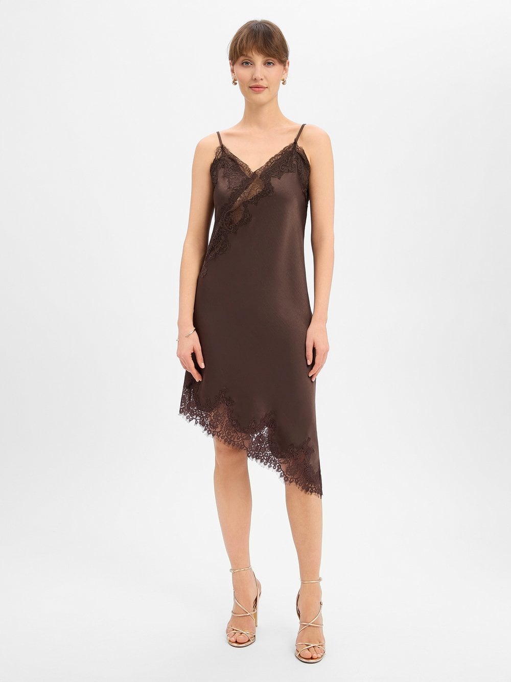 Neo Noir Damska satynowa sukienka - Sorelle Kobiety Sztuczne włókno brązowy jednolity, 34