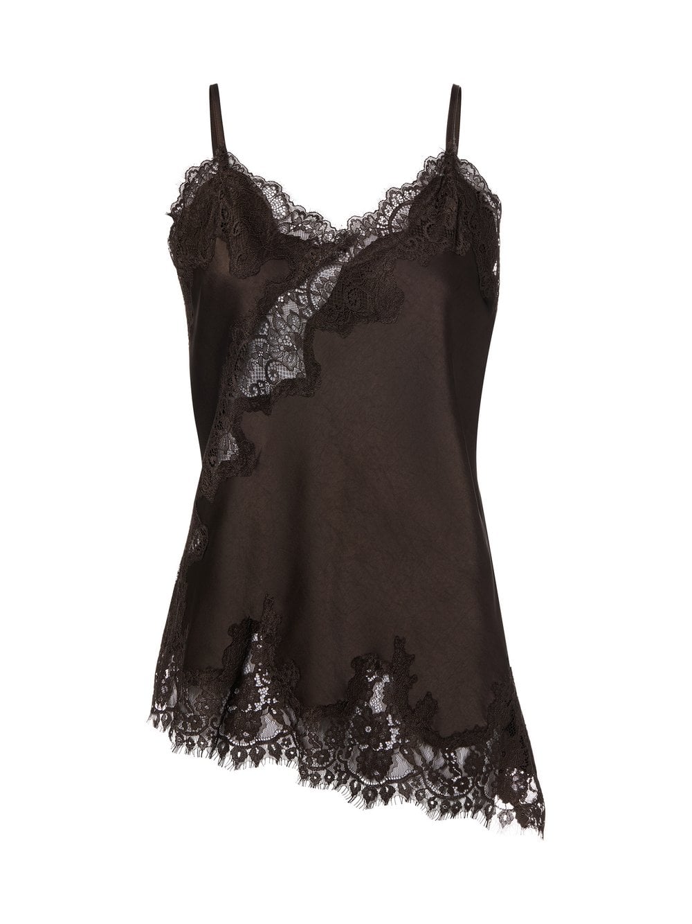 Neo Noir Damski satynowy top z koronką - Viole Kobiety Satyna brązowy jednolity, 36