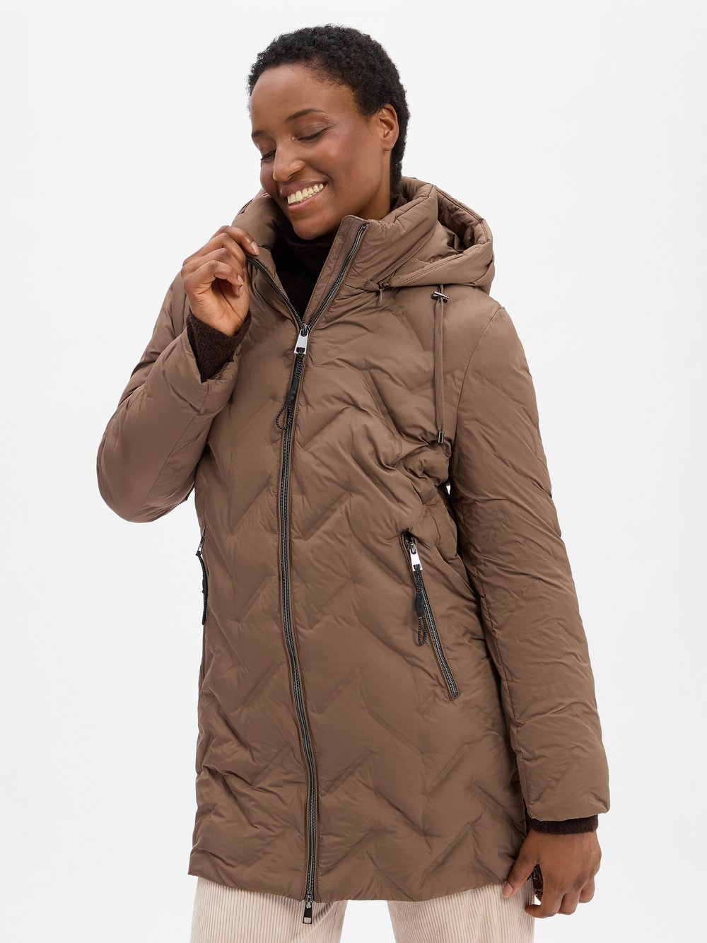 VG Pikowany płaszcz damski Kobiety brązowy jednolity, 46