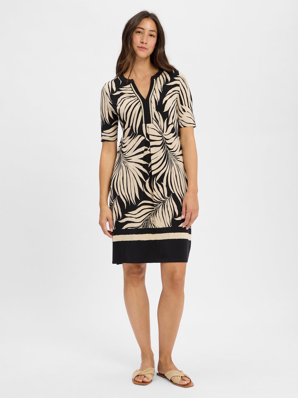 s.Oliver BLACK LABEL Damska sukienka na co dzień Kobiety czarny|beżowy wzorzysty, 44