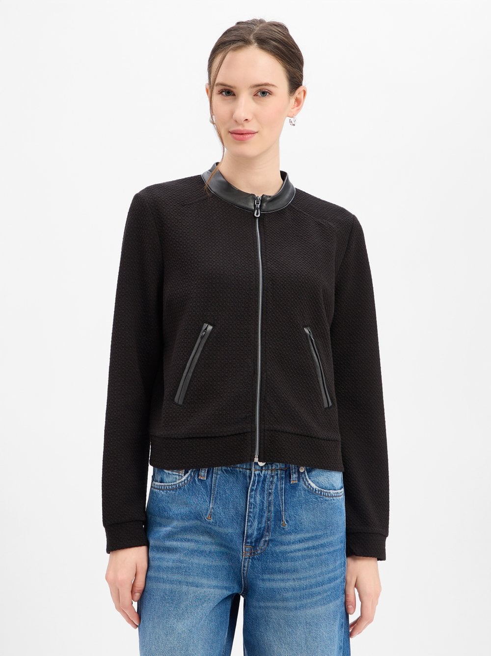 More & More Damska bluza dresowa Kobiety Sztuczne włókno czarny jednolity, 46