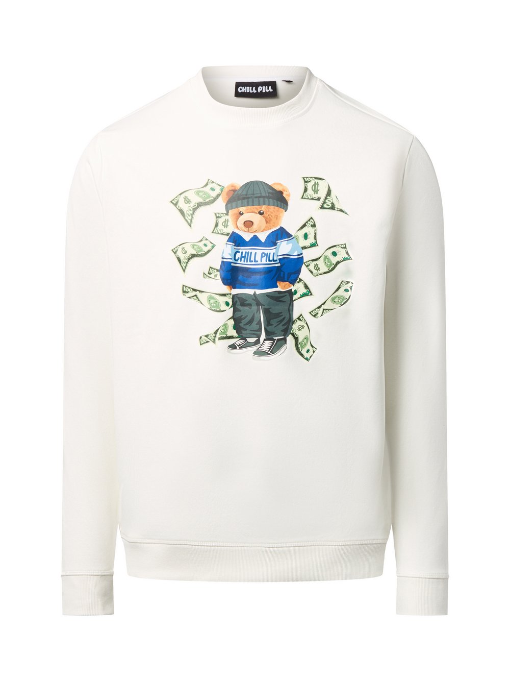 Chill Pill Bluza męska - Money Bear Mężczyźni Bawełna biały|wielokolorowy nadruk, XL