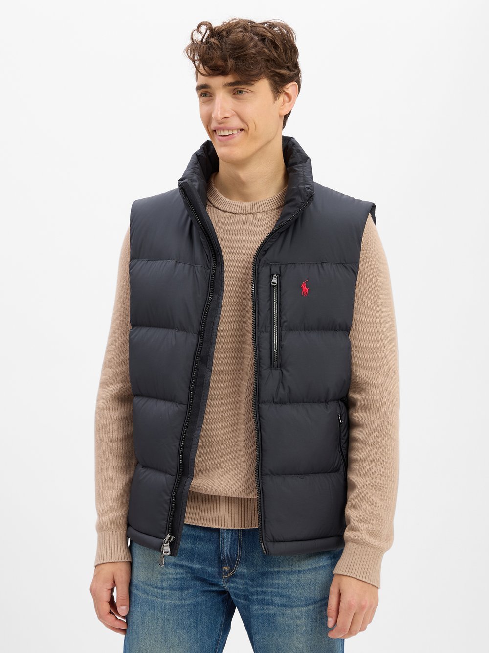 Polo Ralph Lauren Męska pikowana kamizelka puchowa Mężczyźni czarny jednolity, L