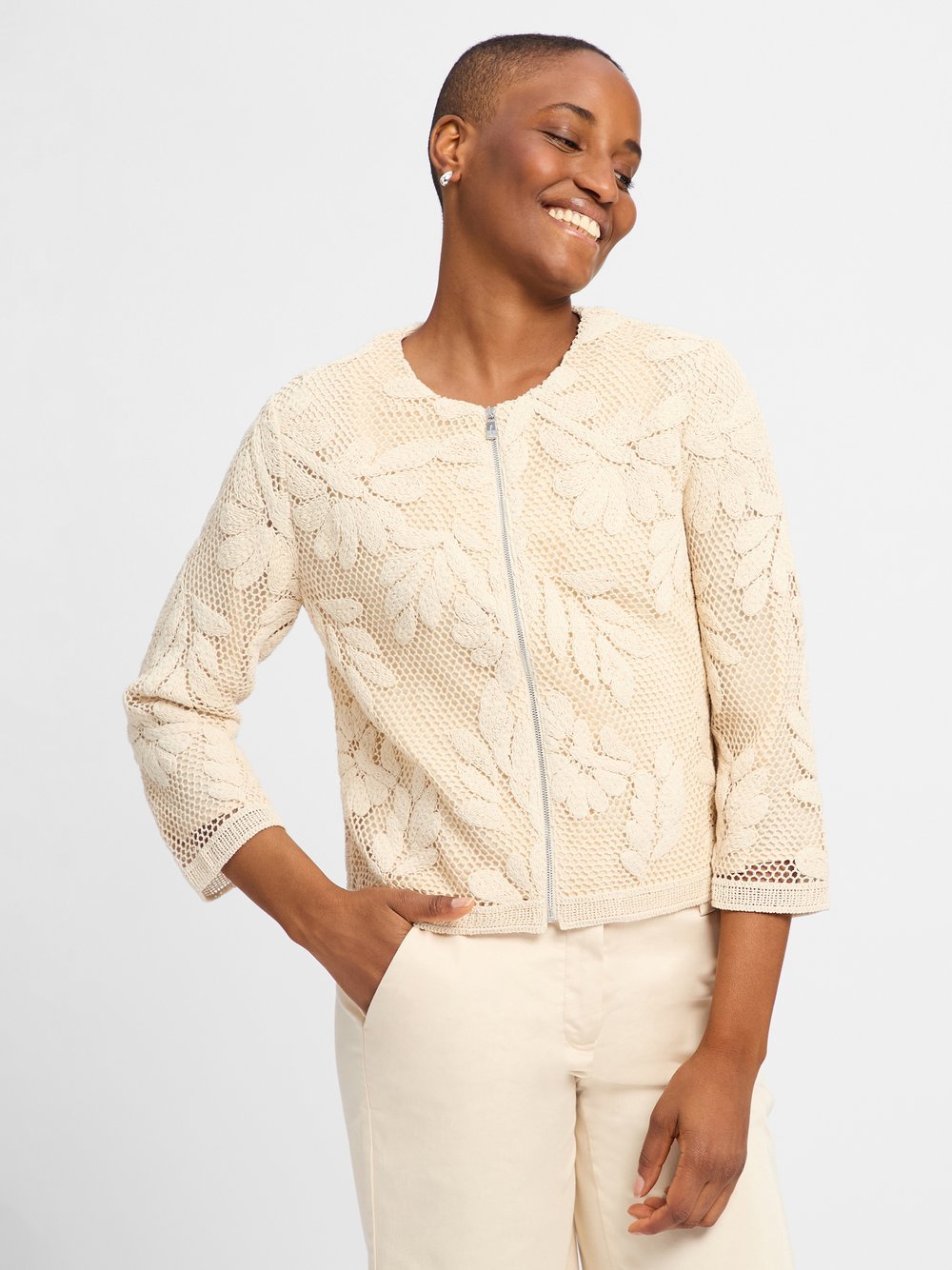 comma Krótka marynarka damska Kobiety beżowy wypukły wzór tkaniny, 34