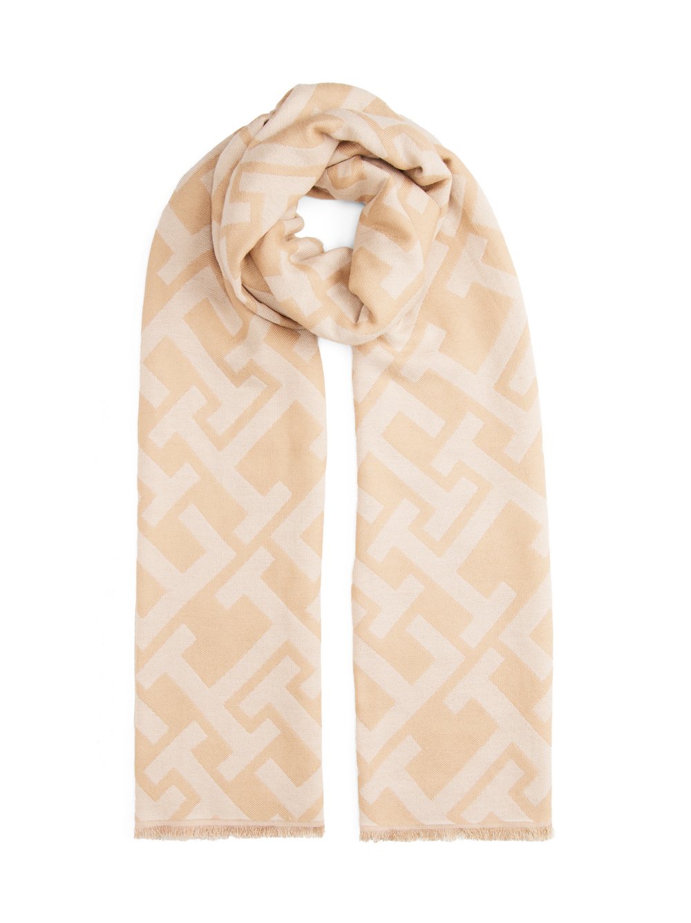 Tommy Hilfiger Damski szalik tkany z wełną Kobiety Wełna beżowy|brązowy wzorzysty, ONE SIZE