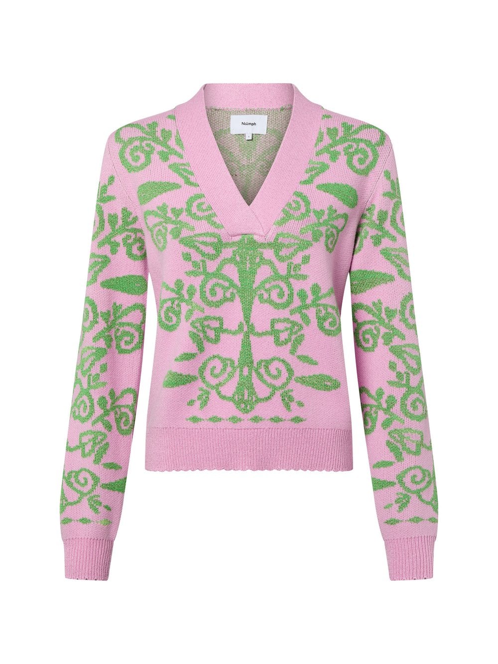 Nümph Damski sweter z dzianiny - Nuseida Kobiety różowy|zielony|wielokolorowy wzorzysty, XL