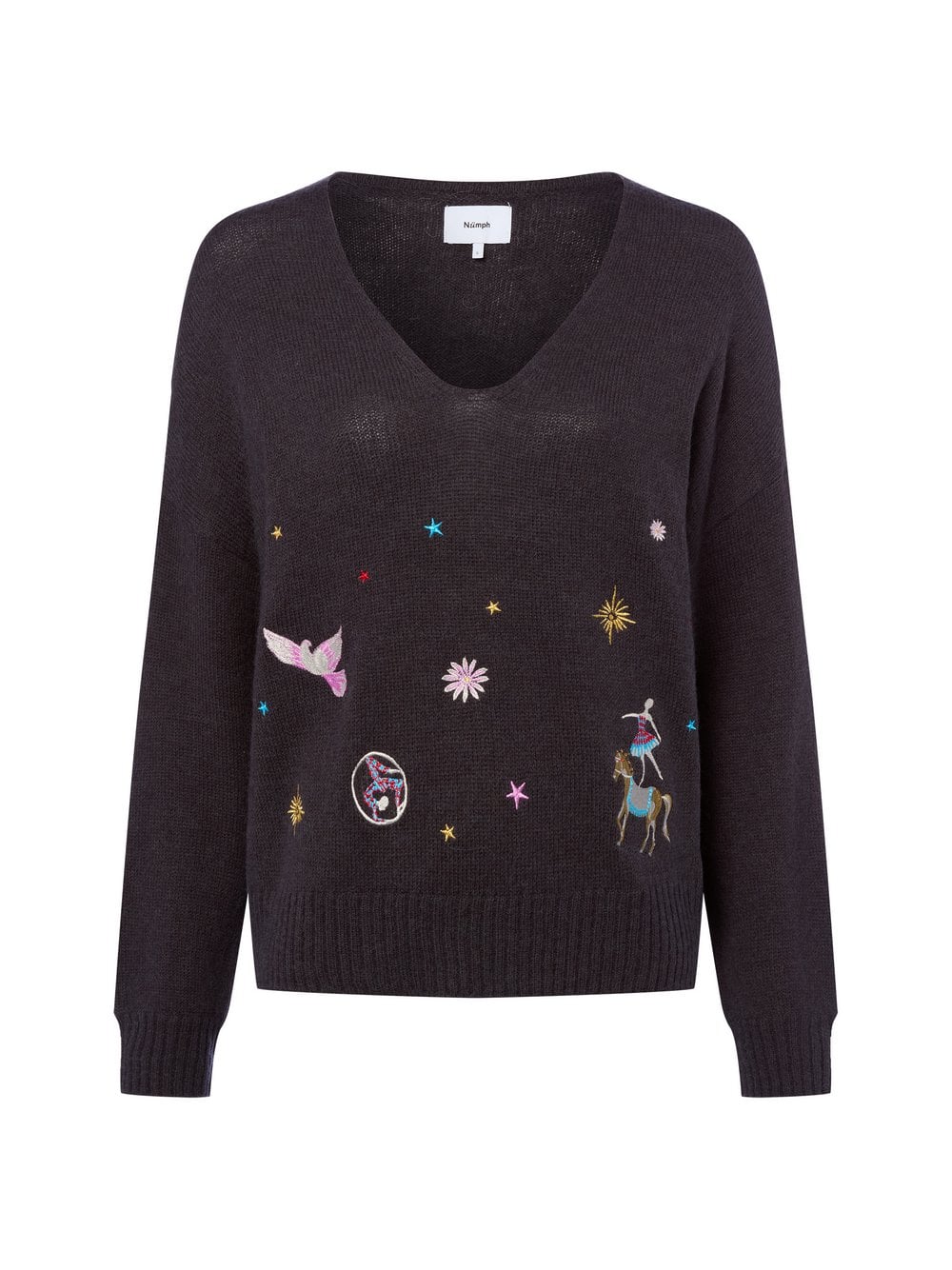 Nümph Damski sweter z dzianiny z zawartością alpaki - Nualmut Kobiety szary jednolity, XS