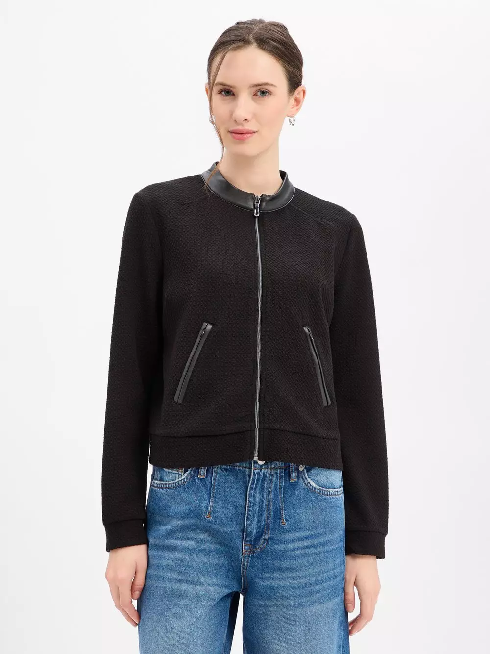 More & More Damska bluza dresowa Kobiety Sztuczne włókno czarny jednolity, 34