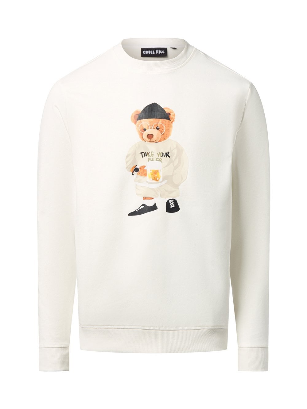 Chill Pill Bluza męska - Beer Bear Mężczyźni Bawełna biały|wielokolorowy nadruk, M